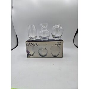 Dansk Fiori Clear Crystal Miniature Bud Vases - Set of 3 with Original Box